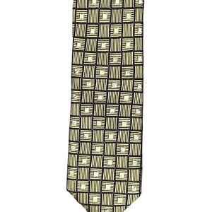 Tie Carven Paris Necktie Silk Geometric Gold Black Silver Squares Dry Cleaned